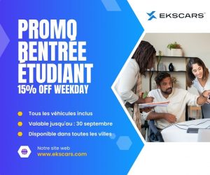 Rentrée Scolaire – 15% de Réduction sur les Locations en Semaine (Étudiants & Enseignants) — EKSCARS promotion